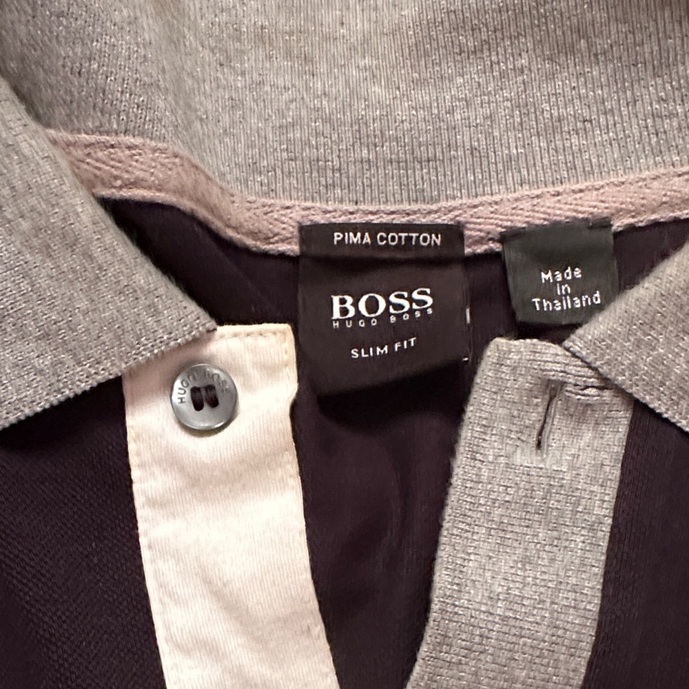 Hugo Boss Gray and Navy Slim Fit Polo